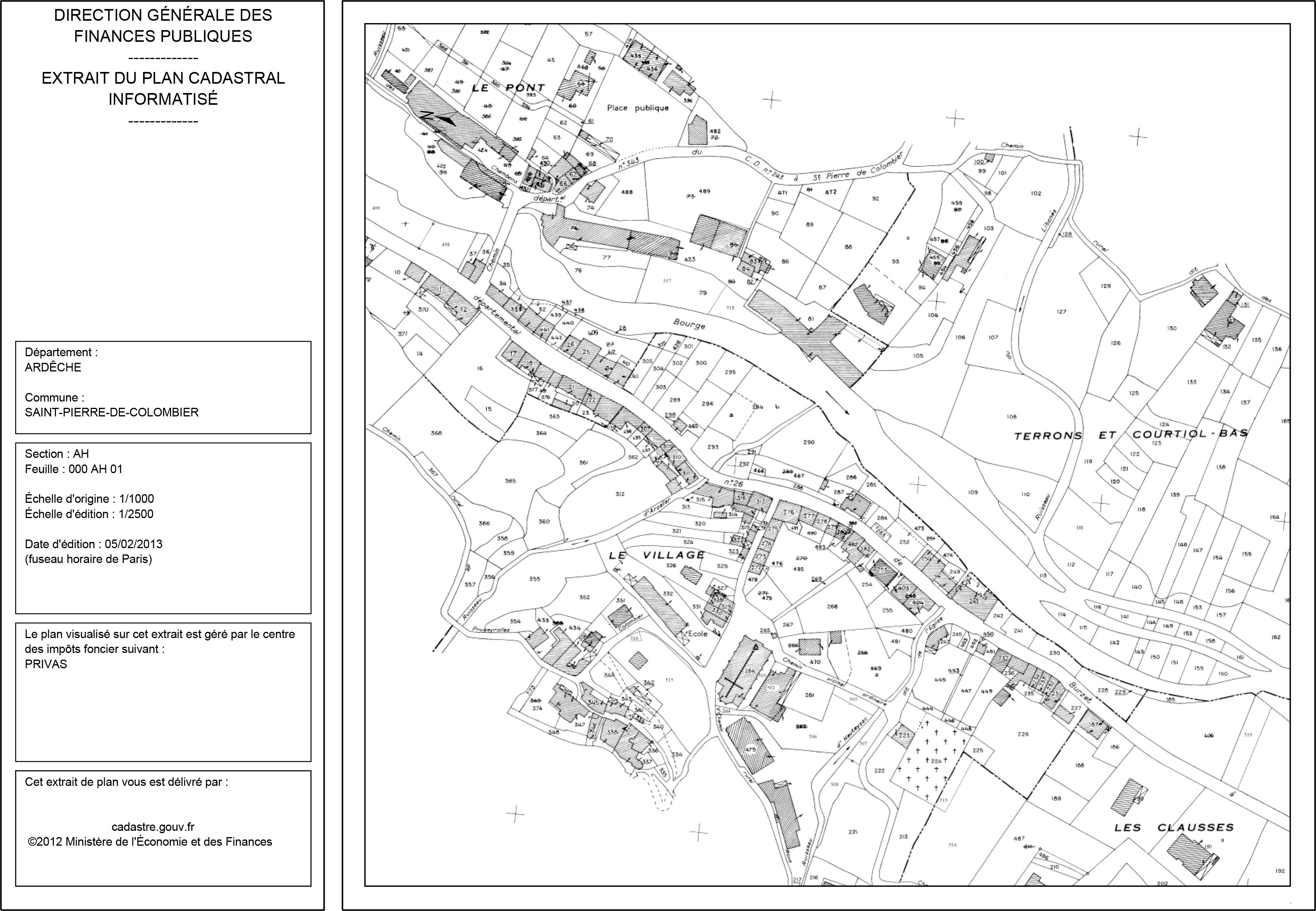 Bourg Plan Cadastral Mairie de Saint Pierre de Colombier